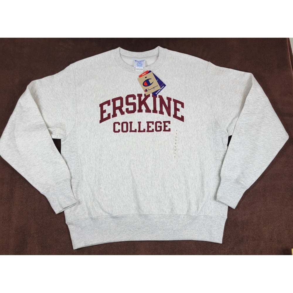 Champion Reverse Weave Erskine College Sweatshirt Grey Maroon Large NWT